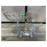 3 Pieces of clear glass bowls and knob