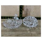 Crystal candle stick and press glass mint dish