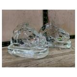 Solid clear glass horse head bookends