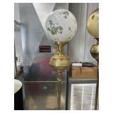 Marble top and brass floor lamp with white floral