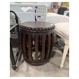 Barrel style wooden end table