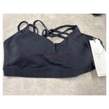 Women's Black Strappy Sports Bra, Large