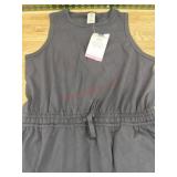 Black Cotton Blend Tank Dress with Drawstring