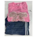 Youth Pink T-Shirt with Sequins and Denim Shorts