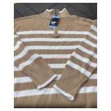 Lands' End Beige and White Striped Sweater, Large