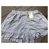 Gray Knit Ruffle-Trim Shorts, Size S