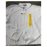 White Long-Sleeve Stretch Knit Polo Shirt
