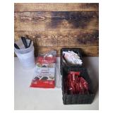 Quart food storage. Plastic utensils. Food