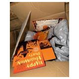Box of Halloween decoratives and table toppers