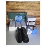 Scouring pads. Paper towels. Straws. Trash bags.