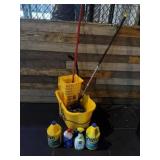 Mop bucket with 2 mop handles, and cleaning