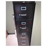 Black metal 4 drawer filing cabinet with contents