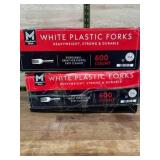 Two Boxes of White Plastic Forks, 600 Count Each