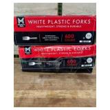 Two Boxes of White Plastic Forks, 600 Count Each