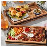 2 Acacia Wood Serving Trays with Handles