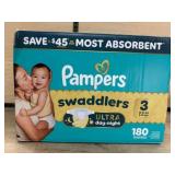 180 Pampers Swaddlers Diapers, Size 3
