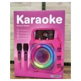Pink Karaoke Bluetooth Speaker with Microphones