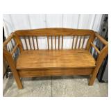 Wood entry bench with storage in seat
