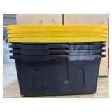 Stackable Black Storage Totes with Yellow Lids