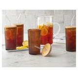 Four Amber Glass Tumblers with Lids