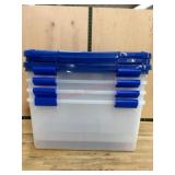 Clear Plastic Storage Bin with Blue Latching Lid