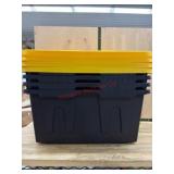 27 gallon 4 Black Storage Totes with Yellow Lids