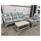 Polywood outdoor sofa and side chair with table