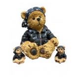 3 Bear Figurines in Black Jackets