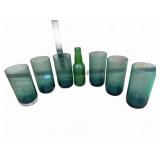6 Green Glass Tumblers