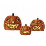 3 Pre-Lit Flickering Jack-O-Lanterns