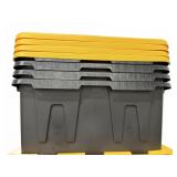 Four 27-Gallon Black and Yellow Storage Totes