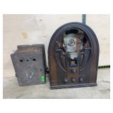 Philco Cathedral Tube Radio and antique crank phon