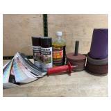 Workshop Lot: Paint Cans, Sanding Discs, Dye