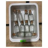 Ten Small Glass Bottles with Cork Stoppers