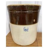 Stoneware Crock With Brown Glaze and Blue Mark