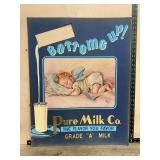 Pure Milk Co. Cardboard Sign 22x28 "Bottoms Up"
