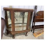 Curved Glass Oak Display Cabinet With Leaded Door