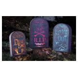 Pre-Lit Set of 3 Halloween Tombstones, Untested