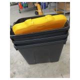 3 Black Plastic Storage Bins with Lids