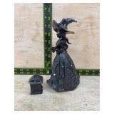 Black Resin Witch Figurine with Lantern