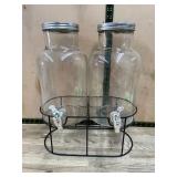 Glass Beverage Dispensers with Metal Stand, Set of