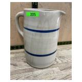 Stoneware Pitcher With Blue Band Decoration