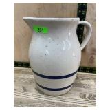 F.R.P. Co. Stoneware Pitcher #303-1 Blue Stripes