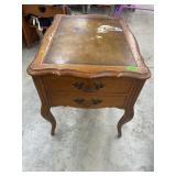 Wooden Two-Drawer Side Table with Leather Top