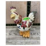 Ceramic Chicken Coin Bank With Floral Motif