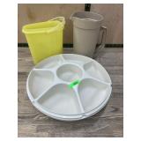 Plastic Pitcher, Yellow Container, 2 Snack Trays