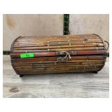 Bamboo Lidded Basket Box with Wicker Spheres