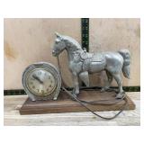 Metal Horse Clock Lamp on Wood Base