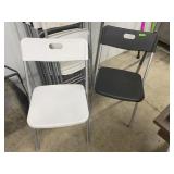 8 Folding Chairs, Black and White Plastic, Metal F