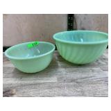 2 Fire-King Jadeite Swirl Mixing Bowls